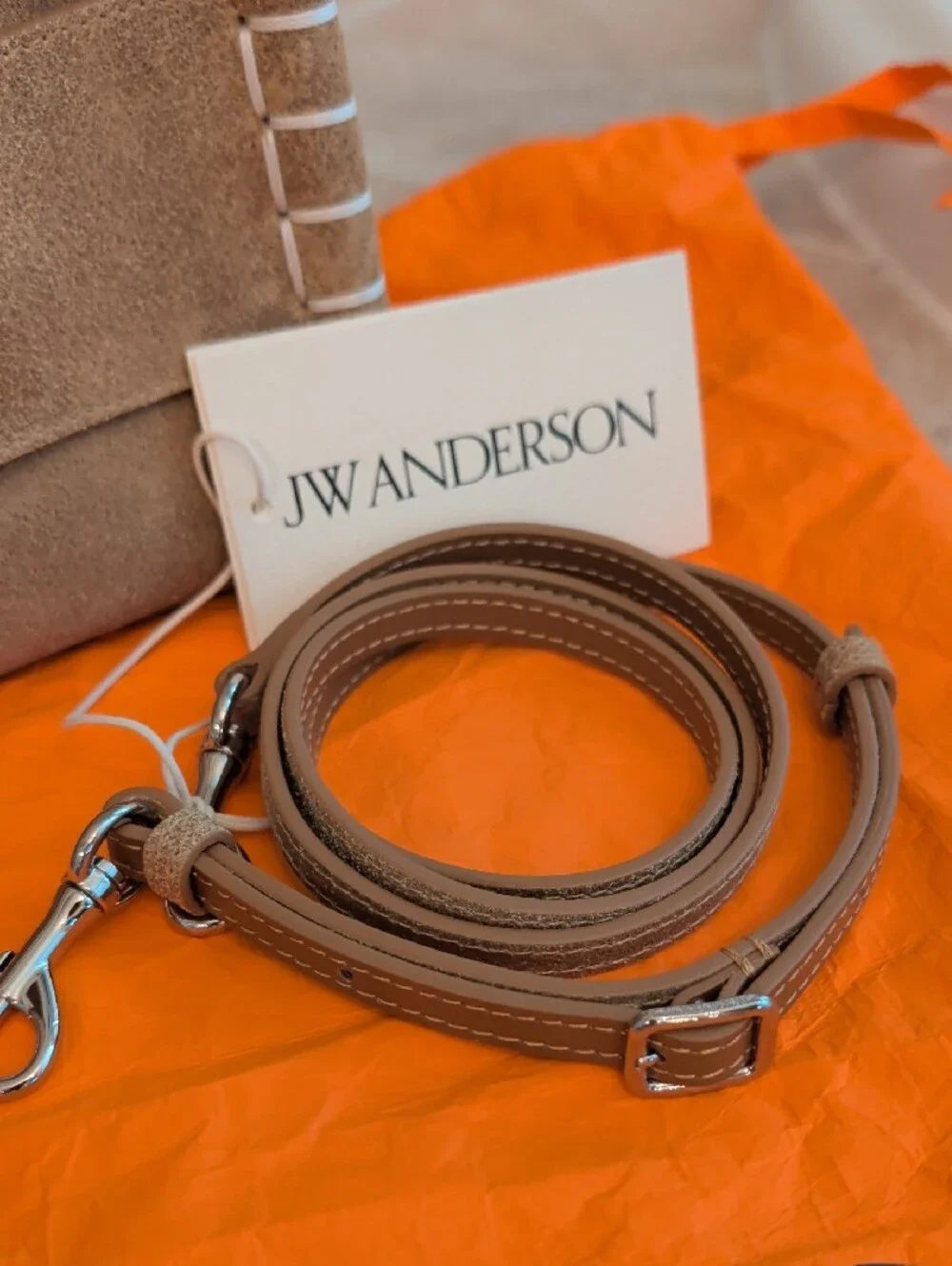 JW Anderson Small Loafer Bag Waxed Tan Gold Suede